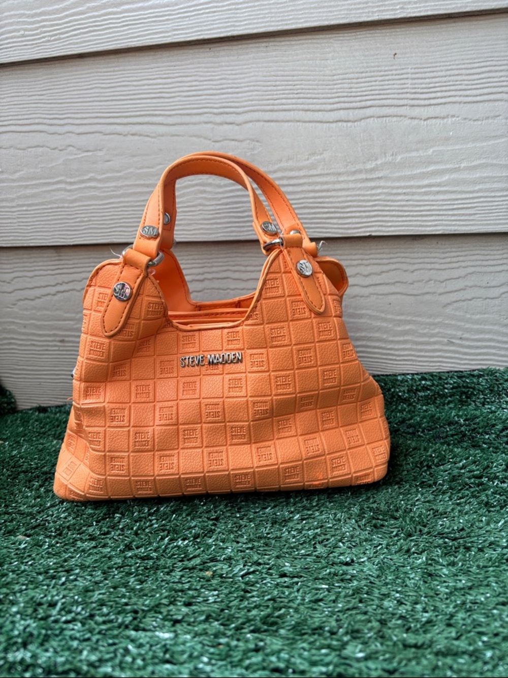 Steve Madden Orange Embossed Logo Top-Handle Satchel